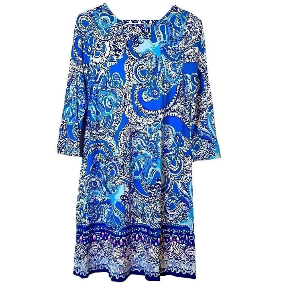 Lilly Pulitzer Paisley Jersey Knit 3/4 Sleeve Ophelia Swing Dress Multicolor XS
